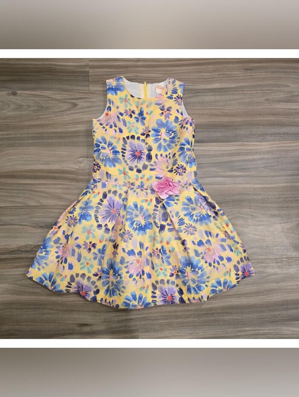 Wonder Nation Girls Floral Party Dress Size 8 Yellow Pleated Dress Easter Spring